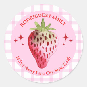 Strawberry Rosa und Rote Rücksendeadresse Runder Aufkleber