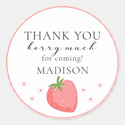 Strawberry Round Stickers Berry First Birthday (Vorderseite)