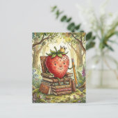 Strawberry Royalty on a Book Throne Postkarte (Stehend Vorderseite)