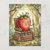 Strawberry Royalty on a Book Throne Postkarte (Vorderseite)