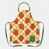 Strawberry Rustic Farmhouse Checkerboard Monogram Schürze (Vorderseite)