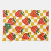 Strawberry Rustic Farmhouse Checkered Monogram Geschirrtuch (Horizontal)