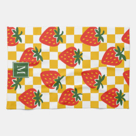 Strawberry Rustic Farmhouse Checkered Monogram Geschirrtuch