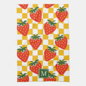 Strawberry Rustic Farmhouse Checkered Monogram Geschirrtuch (Vertikal)