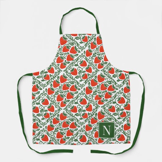 Strawberry Rustic Farmhouse Monogram Schürze (Vorderseite)