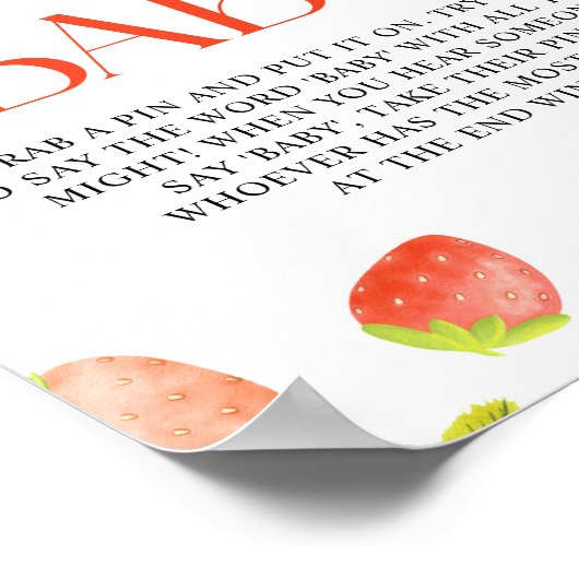 Strawberry Say Baby Game Berry Sweet Shower Poster (Ecke)
