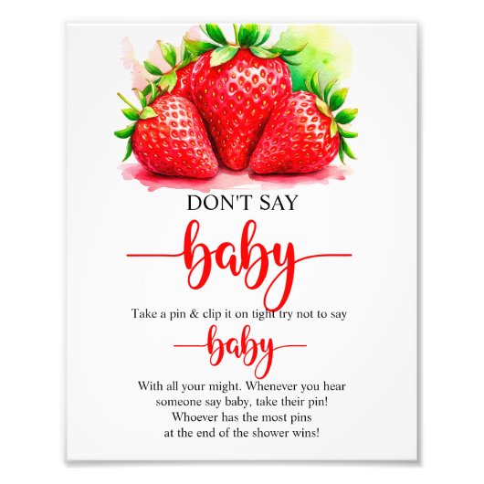 Strawberry Say Baby Game Sign nicht Fotodruck (Vorne)