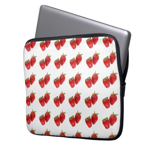 Strawberry Seamless Pattern - Cute Red Fruit on Wh Laptopschutzhülle (Vorderseite Links)