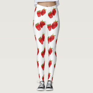Strawberry Seamless Pattern - Cute Red Fruit on Wh Leggings
