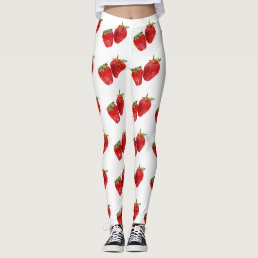 Strawberry Seamless Pattern - Cute Red Fruit on Wh Leggings (Vorderseite)