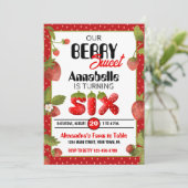 Strawberry Sechste Geburtstagsparty Einladung (Stehend Vorderseite)