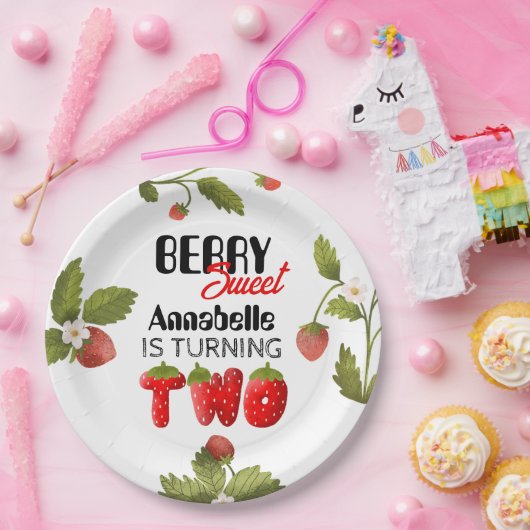 Strawberry Second Birthday Pappteller (Party)