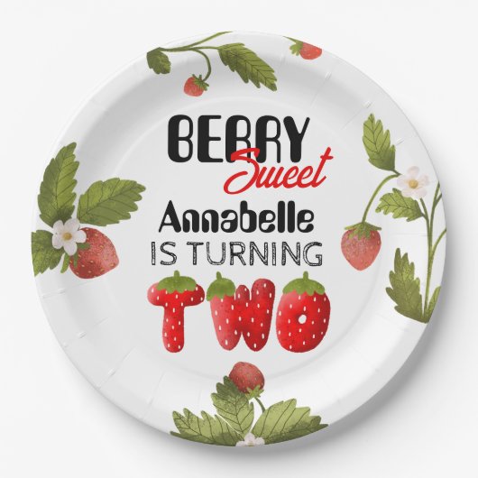 Strawberry Second Birthday Pappteller (Vorderseite)