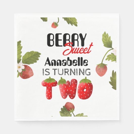 Strawberry Second Birthday Serviette (Vorderseite)