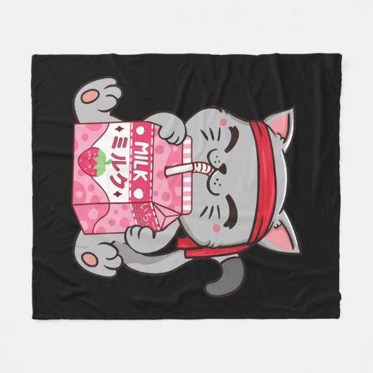 Strawberry Shake Strawberry Milk Cat Kawaii Neko A Fleecedecke (Vorderseite (Horizontal))
