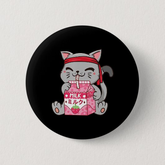 Strawberry Shake Strawberry Milk Kat Kawaii Neko A Button (Vorderseite)