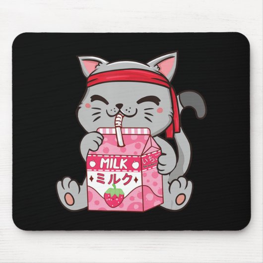 Strawberry Shake Strawberry Milk Kat Kawaii Neko A Mousepad (Vorne)