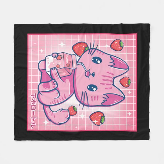 Strawberry Shake Strawberry Milk Kat Kawaii Neko G Fleecedecke (Vorderseite (Horizontal))