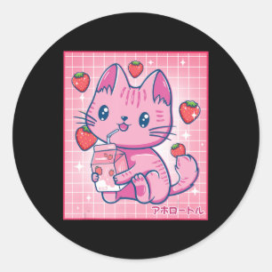 Strawberry Shake Strawberry Milk Kat Kawaii Neko G Runder Aufkleber