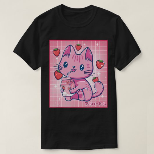 Strawberry Shake Strawberry Milk Kat Kawaii Neko G T-Shirt (Design vorne)