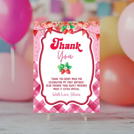 Strawberry Shortcake 1st Birthday Thank You Card Einladung