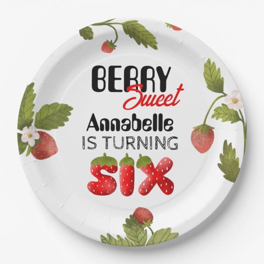 Strawberry Sixth Geburtstag Pappteller (Vorderseite)