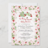 Strawberry So Berry Sweet Pink Gingham Girl Shower Einladung (Vorderseite)