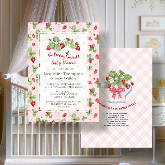 Strawberry So Berry Sweet Pink Gingham Girl Shower Einladung