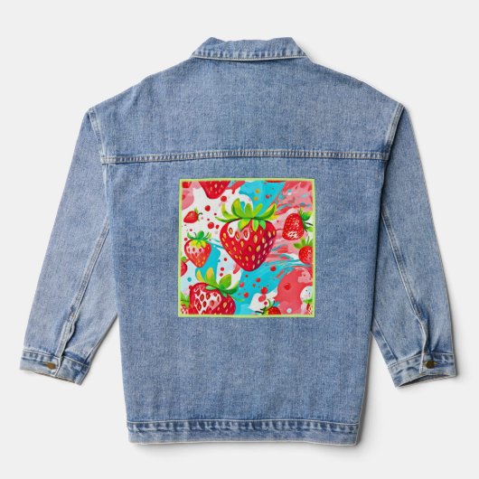 Strawberry Splash Muster Jeansjacke (Rückseite)