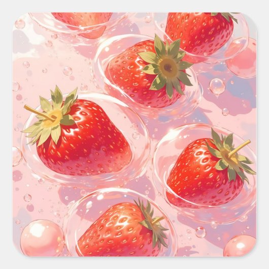 Strawberry Splash Quadratischer Aufkleber (Vorderseite)