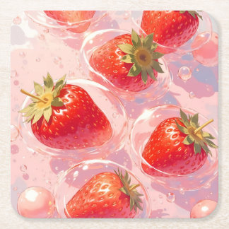 Strawberry Splash Rechteckiger Pappuntersetzer