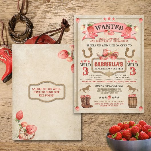 Strawberry Stampede Birthday Einladung