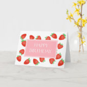 Strawberry Strawberries Pink Hübsch Happy Birthday Karte (Gelbe Blume)