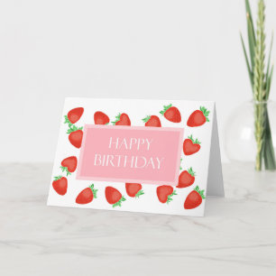 Strawberry Strawberries Pink Hübsch Happy Birthday Karte