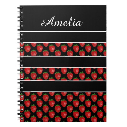 Strawberry Stripes Black Personalised Notizblock (Vorderseite)