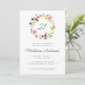 Strawberry Summer Blume Wreath 21. Geburtstag Einladung (Stehend Vorderseite)