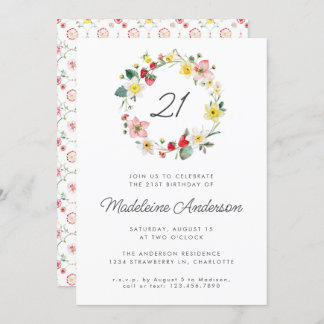 Strawberry Summer Blume Wreath 21. Geburtstag Einladung