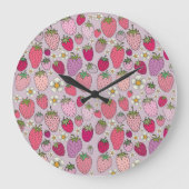 Strawberry Summer Seamless Pattern Große Wanduhr (Vorderseite)