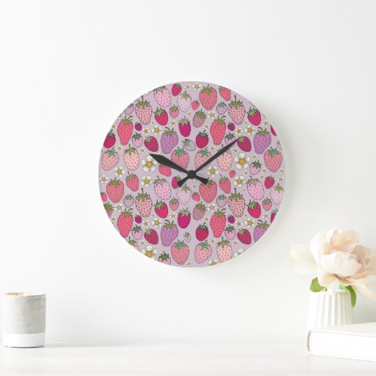 Strawberry Summer Seamless Pattern Große Wanduhr (Zuhause)