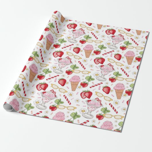 Strawberry Sundae Pattern Geschenkpapier (Ungerollt)