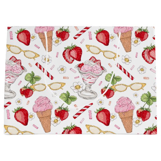 Strawberry Sundae Pattern Geschenktasche Große Geschenktüte (Vorderseite)