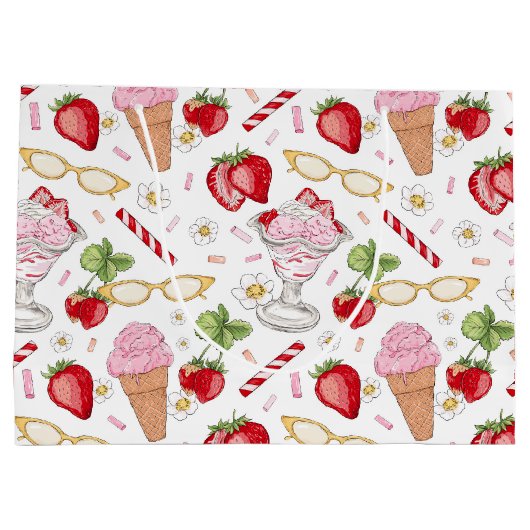 Strawberry Sundae Pattern Geschenktasche Große Geschenktüte (Rückseite)