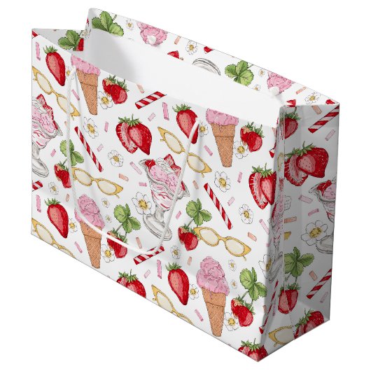 Strawberry Sundae Pattern Geschenktasche Große Geschenktüte (Vorderseite Schrägansicht)