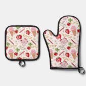 Strawberry Sundae Pattern Ofenhandschuh & Topflappen-Set (Vorderseite)