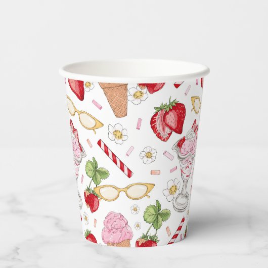 Strawberry Sundae Pattern Pappbecher (Rückseite)