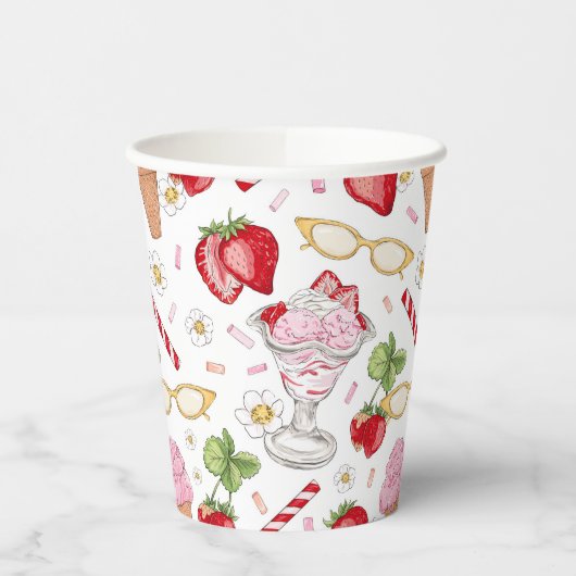 Strawberry Sundae Pattern Pappbecher (Links)
