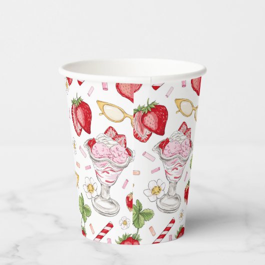 Strawberry Sundae Pattern Pappbecher (Rechts)