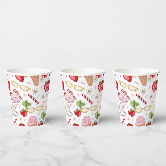 Strawberry Sundae Pattern Pappbecher (Multi)