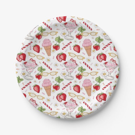 Strawberry Sundae Pattern Pappteller (Vorderseite)