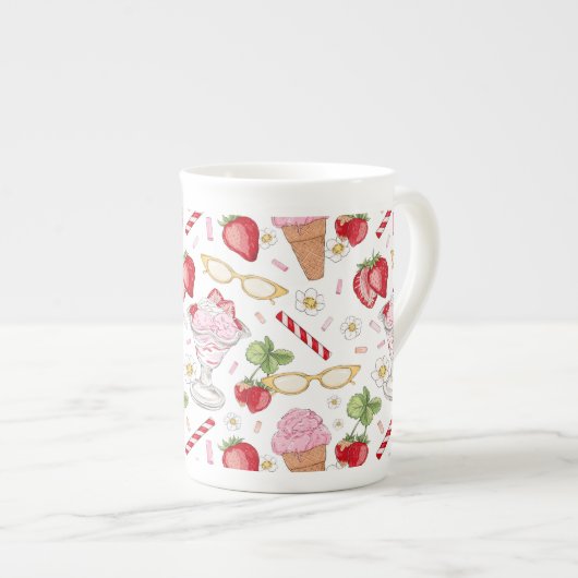 Strawberry Sundae Pattern Porzellantasse (Vorderseite Rechts)